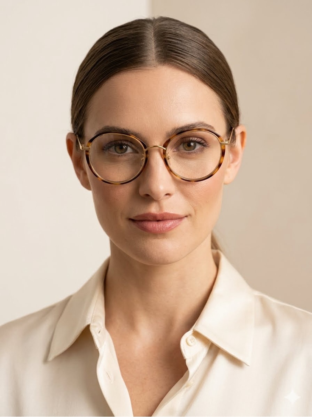 Linda Farrow LFL630 C2 Tortoiseshell Angular Round 22K Gold Glasses